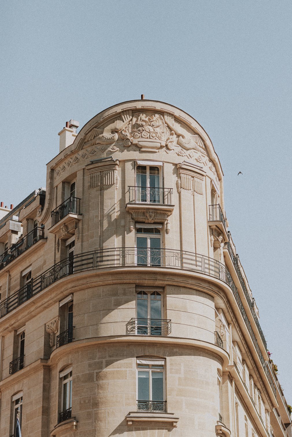 Exterior of classic building with balconies